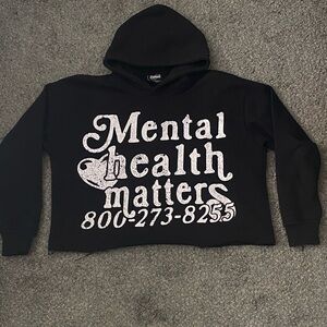 Black Cropped Euphoric777 brand ‘Mental Health Matters’ hoodie